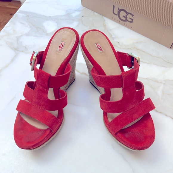 UGG W HEDY WEDGES RED SUEDE SZ-10 EXCELLENT CONDITION!! SUPER CUTE & COMFY!! ❤️ - Picture 2 of 8